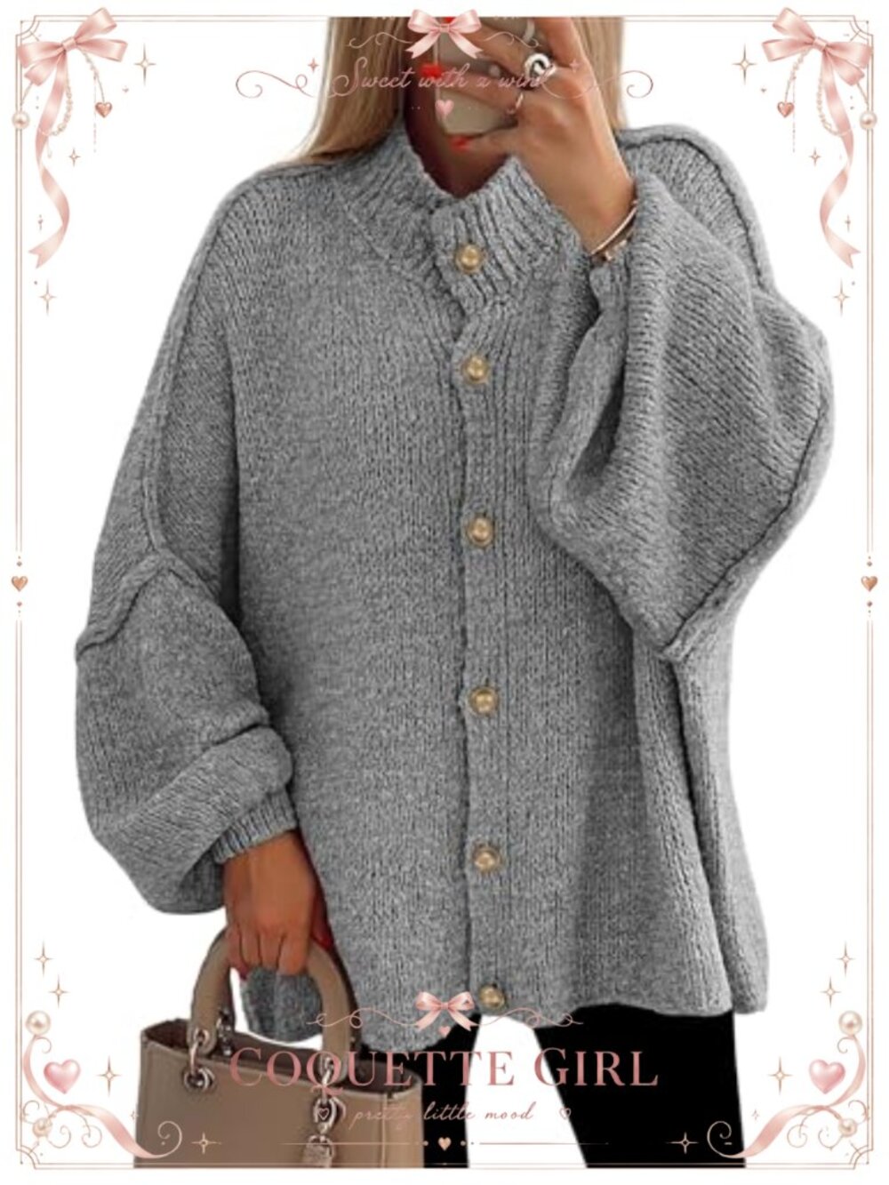 Oversized Chunky Knit Button Down Cardigan Sweater Women